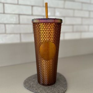 Starbucks Holiday Bronze Gold Rainbow Metallic Studded Large 24oz Tumbler